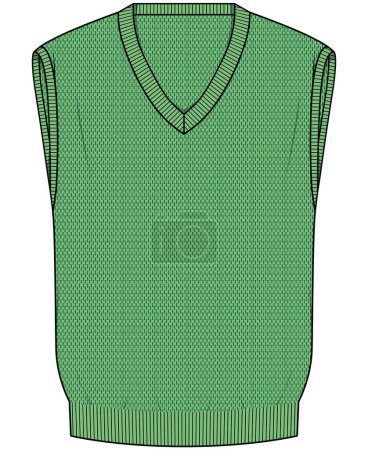 Téléchargez les illustrations : Modèle de croquis de mode gilet vert tricoté - en licence libre de droit