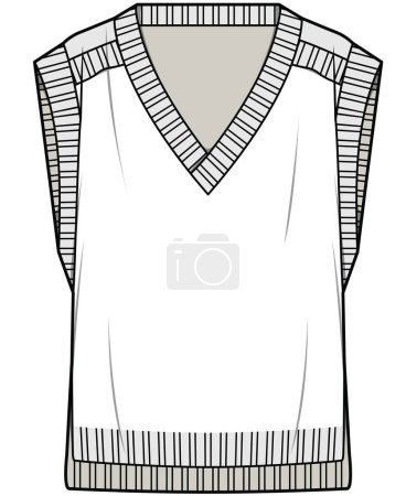 Téléchargez les illustrations : Modèle de croquis de mode gilet tricoté - en licence libre de droit