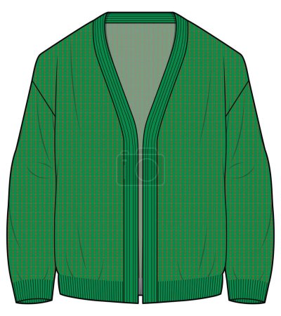 Illustration for Green CARDIGAN AND RIB  SWEATER - Royalty Free Image