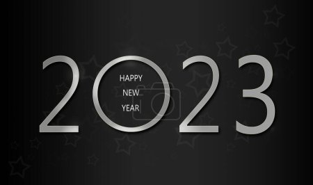 Foto de 2023 Feliz Año Nuevo letras de tarjetas de felicitación fondo blanco y azul oscuro - Imagen libre de derechos