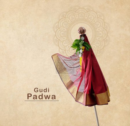 Téléchargez les photos : Joyeux Gudi Padwa, Carte de voeux de célébration Gudi Padwa, célébration du Nouvel An hindou - en image libre de droit
