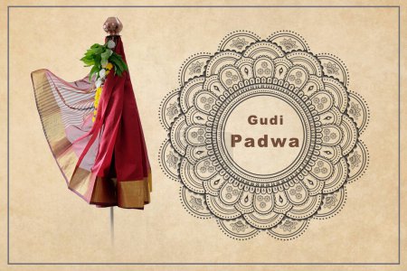 Téléchargez les photos : Joyeux Gudi Padwa, Carte de voeux de célébration Gudi Padwa, célébration du Nouvel An hindou - en image libre de droit
