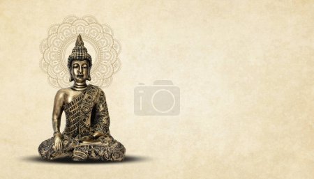 Buda Purnima, meditación estatua de Buda, fondo floral
