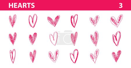 Téléchargez les illustrations : Ensemble de symboles cardiaques dessinés à la main, collection vectorielle - en licence libre de droit