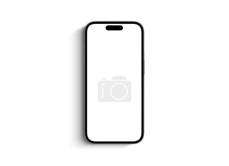 Foto de Mockup smartphone iPhone 14 Pro Max con pantalla blanca en blanco vista superior sobre fondo blanco. Apple es una empresa multinacional de tecnología. Batumi, Georgia - 3 de octubre de 2022 - Imagen libre de derechos