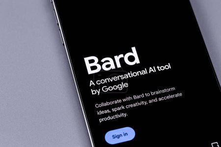 Photo for Google Bard (AI ChatBot) logo on a screen smartphone. Bard is a conversational generative artificial intelligence chatbot developed by Google. Batumi, Georgia - November 5, 2023 - Royalty Free Image