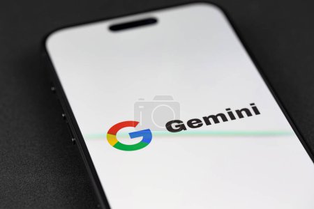 Photo for Google Gemini AI logo on a display smartphone closeup. Google announced Gemini, a large language model developed by subsidiary Google DeepMind. Batumi, Georgia - November 9, 2023 - Royalty Free Image