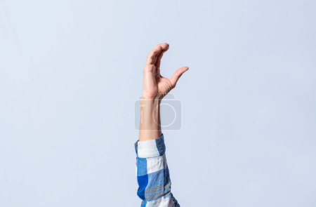 Photo for Hand gesturing the letter C in sign language on isolated background. Man hand gesturing letter C of alphabet isolated. Letters of the alphabet in sign language - Royalty Free Image