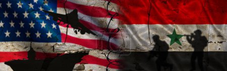 Foto de Tensión política entre Estados Unidos y Yemen. Bandera de EE.UU. vs Yemen en un muro agrietado. Conflicto entre Estados Unidos y Yemen - Imagen libre de derechos