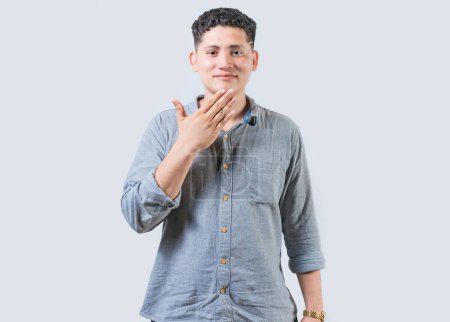 Photo for Man making THANK YOU gesture in sign language isolated. People showing THANK YOU gesture in sign language. Non-verbal communication concept - Royalty Free Image