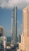 Vertical photo background of road tower JBR beach residence Dubai UAE. High quality photo Longsleeve T-shirt #701438796