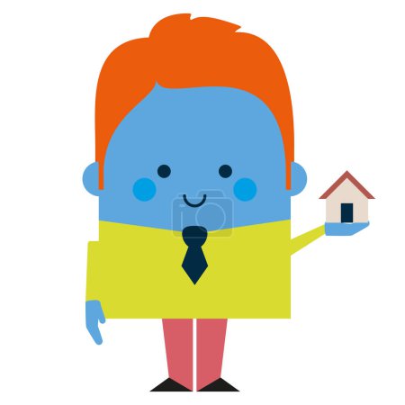Foto de Ilustración de un hombre de negocios sosteniendo una pequeña casa - negocio y diseño de trabajo tema - Imagen libre de derechos