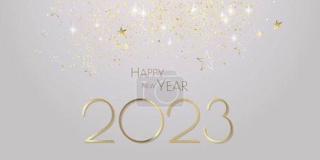 Foto de Feliz año nuevo 2023 - Fondo estrellas de oro brillo - tarjeta de diseño festivo fiesta - Imagen libre de derechos