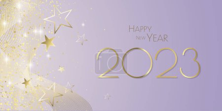 Foto de Feliz año nuevo 2023 - Fondo estrellas de oro brillo - tarjeta de diseño festivo fiesta - Imagen libre de derechos
