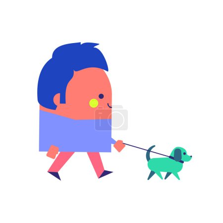Téléchargez les photos : Illustration d'un homme souriant promenant son chien - style de vie faits attitude design thème - en image libre de droit