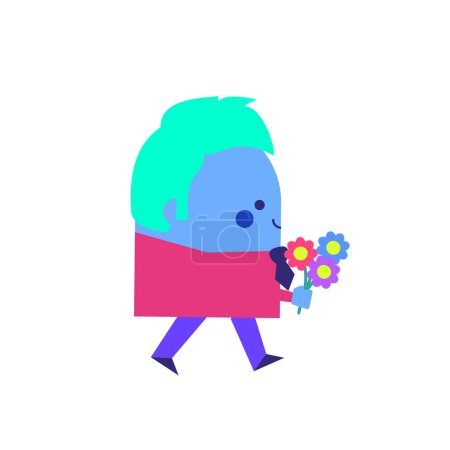 Téléchargez les photos : Illustration de l'homme avec des fleurs - mode de vie faits attitude conception thème - en image libre de droit
