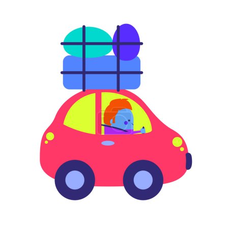 Téléchargez les photos : Illustration d'un conducteur heureux en vacances - style de vie faits attitude design thème - en image libre de droit