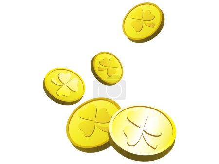 Foto de St patricks magic gold clover coins illustration - Saint patrick isolated on a white background theme - Imagen libre de derechos