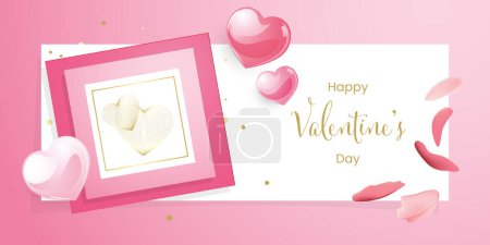 Téléchargez les photos : Valentines day hearts and petals banner - modern love design  theme - en image libre de droit