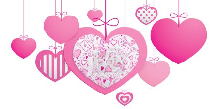 Photo for Hanging love hearts illustration - valentines day design banner theme - Royalty Free Image
