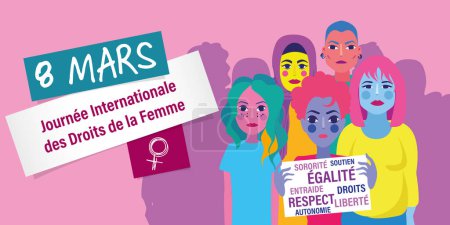 Photo for French International women rights day illustration banner theme - Royalty Free Image