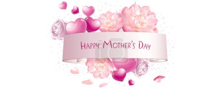 Foto de Mother's day banner with pink hearts - celebration design theme - Imagen libre de derechos