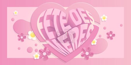 Téléchargez les photos : Français Joyeuse fête des mères en forme de coeur sur un fond de fleurs thème design typographie moderne - en image libre de droit
