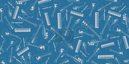 Téléchargez les photos : Instruments de musique illustration gribouillis - guitare, basse, batterie, piano et saxophone thème - en image libre de droit