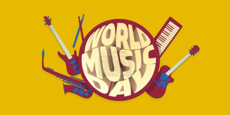 Téléchargez les photos : Conception Journée mondiale de la musique avec des instruments - thème de type stylisé graphique - en image libre de droit