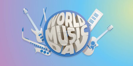 Photo for World Music Day design with instruments - graphic stylized type theme - Royalty Free Image