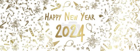 Téléchargez les photos : Heureux nouvel an 2024 - célébration des gribouillis thème de conception - en image libre de droit