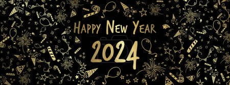 Téléchargez les photos : Heureux nouvel an 2024 - célébration des gribouillis thème de conception - en image libre de droit