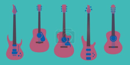 Foto de Guitarras estilos ilustración - eléctrico, folk, clásico y bajo eléctrico - tema de diseño plano - Imagen libre de derechos