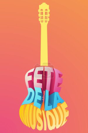 Téléchargez les photos : Design de jour de la musique française illustration de forme de guitare - en image libre de droit