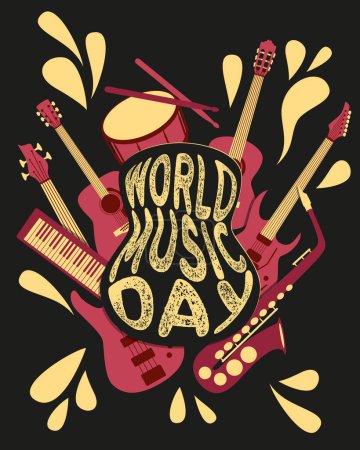 Téléchargez les photos : World music day design - thème illustration guitares et instruments - en image libre de droit