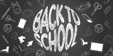 Photo for Back to school black slate doodle - school design banner theme - Royalty Free Image