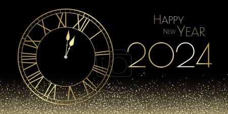Téléchargez les photos : Bonne année 2024 Paillettes noir et or - Design festif - en image libre de droit