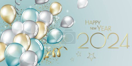 Téléchargez les photos : Heureuse année 2024 fête ballons carte de vœux - en image libre de droit