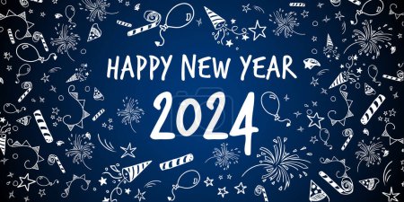 Téléchargez les photos : Heureux nouvelle année 2024 festif gribouillis thème - en image libre de droit