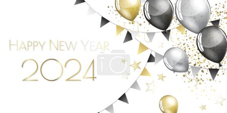 Foto de Feliz año nuevo 2024 - Fondo estrellas de oro brillo - tarjeta de diseño festivo fiesta - Imagen libre de derechos