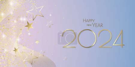 Téléchargez les photos : Bonne année 2024 - Ondes noires et dorées et thème de la conception de la poussière de diamant - en image libre de droit