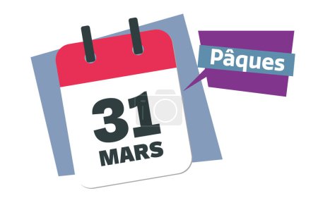 Téléchargez les photos : Jour de Pâques 2024 - Français 31 mars calendrier date design - en image libre de droit