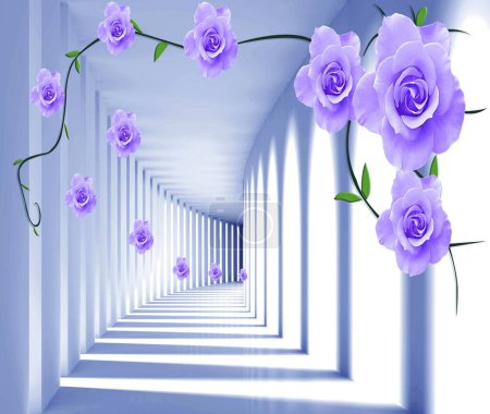 bouquet of flowers with green branch on 3d tunnel