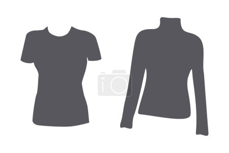 Illustration for Set of 2 short and long sleeve silhouette Tshirts in trendy gray tones. Sticker. Icon. Isolate. Template for wrapping paper, pattern, poster, postcard or greeting card, price tag, banner. Lifestyle. - Royalty Free Image