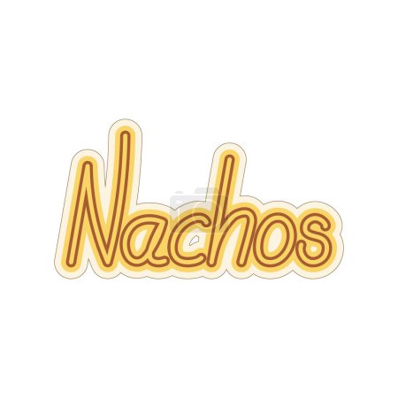 Téléchargez les illustrations : Handwriting Lettering Nachos. Traditional Latin American cuisine. Fast food menu. Sticker. Icon. Isolate. Traditional Mexican food. Good for banner, poster or menu, web, label, price or wallpaper. EPS - en licence libre de droit