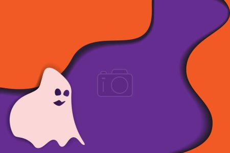 Illustration for Abstract background texture in paper cut style with ghost and Copyspace in trendy Halloween shades. EPS. Vector illustration for poster, banner, brochures, greeting or invitation cards, price tag, web - Royalty Free Image