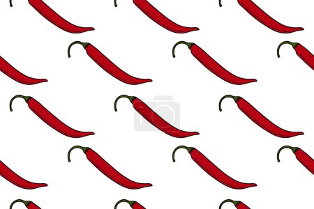 Illustration for Seamless pattern of whole hot chili pepper. Mexican spicy food. Abstract background texture. Isolate. Vector design for wrapping, poster, banner, greeting or invitation, price, label, wallpaper or web - Royalty Free Image