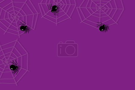 Ilustración de Frontera de marco de Halloween esquina con arañas y telarañas en tono púrpura tradicional de la fiesta. Vector. EPS. Copiar espacio. Diseño para póster, banner, precio o etiqueta, folleto, greetin o tarjetas, web - Imagen libre de derechos