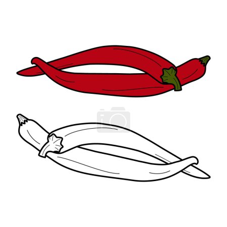 Illustration for Set of 2 chili pepper vector images hand drawn outline and color drawing. Mexican food. Sticker. Icon. Isolate. Design for poster, banner, brochures, greetings or cards, price, label, wallpaper or web - Royalty Free Image