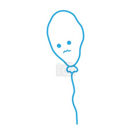 Ilustración de Dibujo de contorno de un globo desinflado con cara triste en azul monocromo de moda. Concepto para saludos. Aislar. EPS. Vector para pegatina, icono o carteles pancartas, folletos, precio, tarjetas, etiqueta o web - Imagen libre de derechos